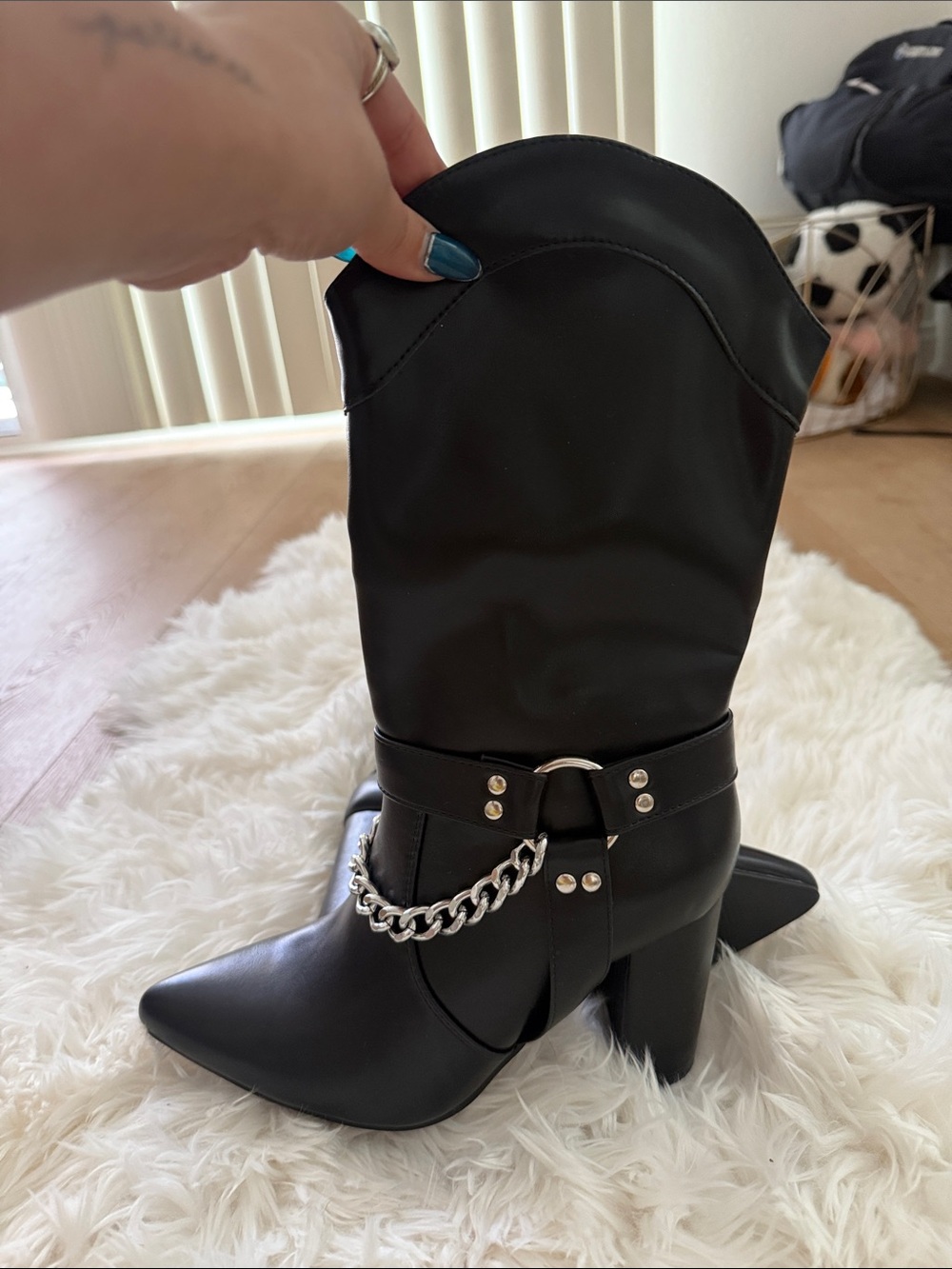 Women's Black Chain-Accent Mid-Calf Boot